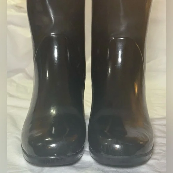 Kate Spade Women's Sz 9 Randi Black Gloss Rubber Heeled Knee High Rain Boots - Picture 5 of 11